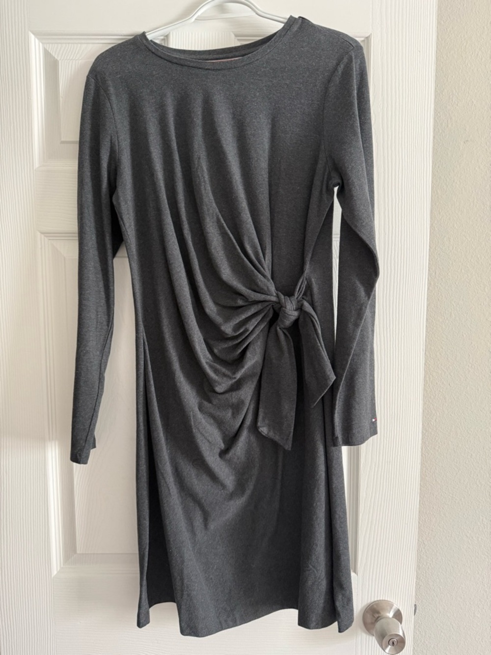 Tommy Hilfiger Charcoal Gray Long-Sleeve Knot Front Dress